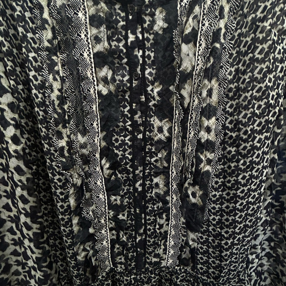Vanessa Bruno Women’s Black & White Patterned Silk Maxi Long Sleeve Dress Sz 36 - Picture 5 of 7